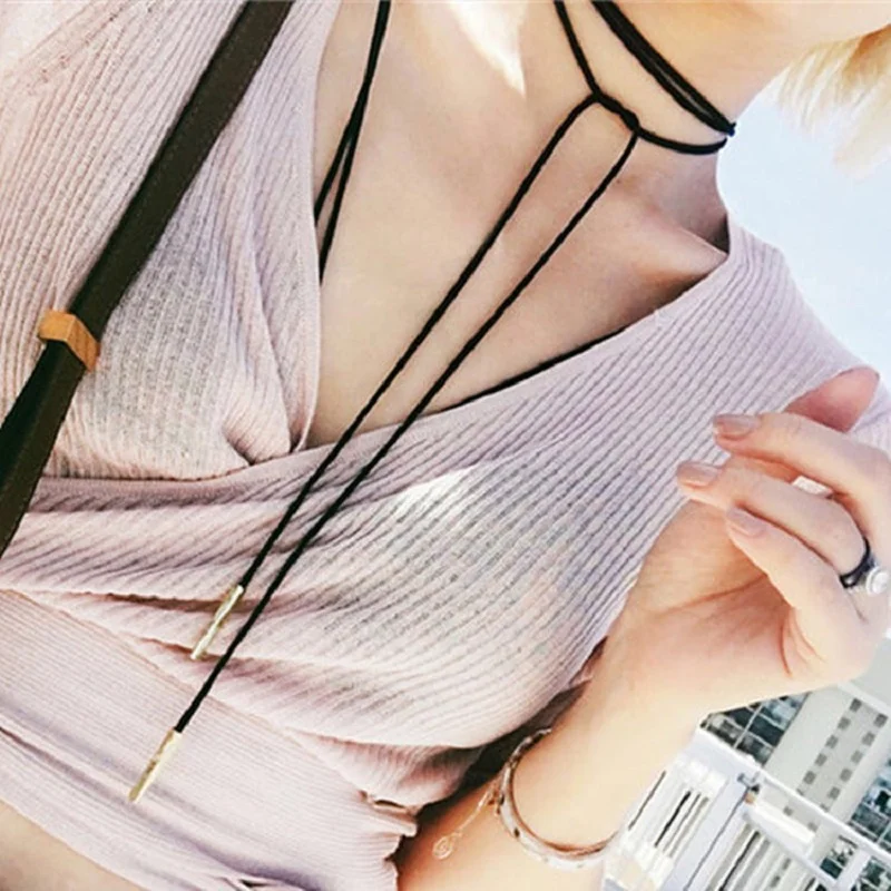 Простая Мода лента корейский бархат длинный лук ожерелье цепи воротник Лидер