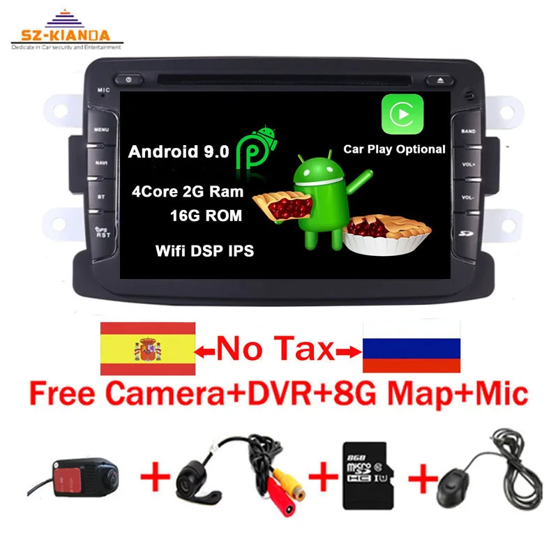 2din Android 9,0 автомобильный dvd-плеер для Renault Duster Dacia Sandero Capture Lada Xray 2 Logan 2 ram 3g wifi gps навигация радио - Цвет: 4Core 2G Ram 16G Rom