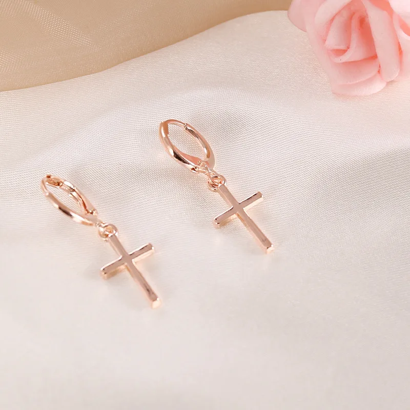 Luokey Simple Rose Gold Cross Earrings For Women 3 Colors Female Charm Huggie Hoops Minimalist Jewelry Accessories 2020 | Украшения и