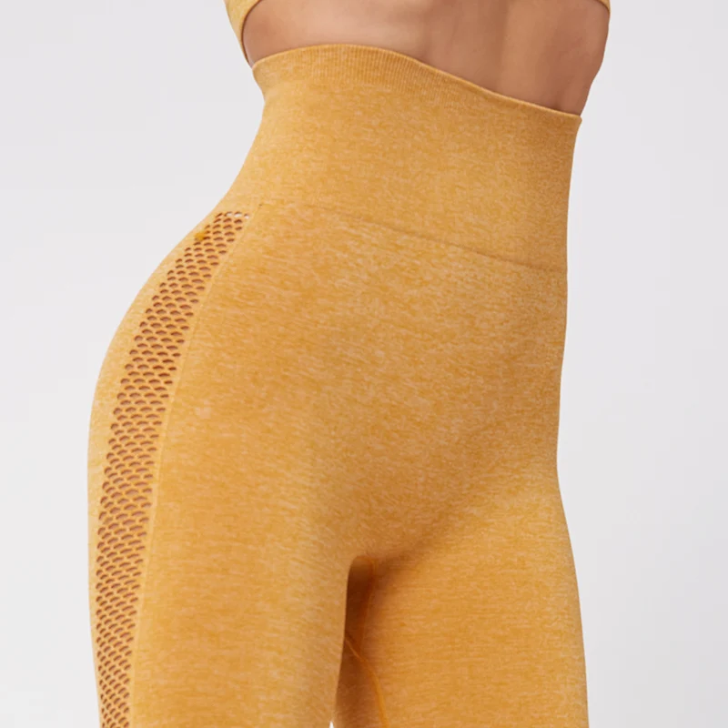 NS6034 Pants Yellow Женский энергетический бесшовный комплект для йоги, сексуальный дышащий сетчатый трикотажный комплект для спортзала, 2 предмета, спортивная одежда, Топ с длинным рукавом+ Леггинсы для йоги с высокой талией - Цвет: NS6034 Pants Yellow