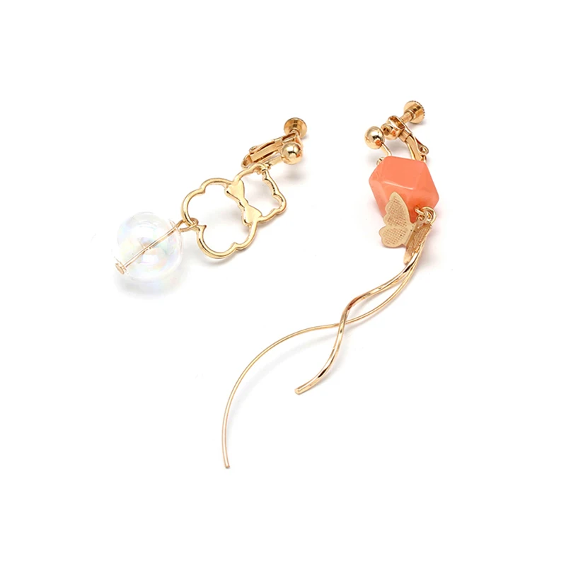 2019 Korea New Gold Color Asymmetric Animal Elephant Rabbit Bear Cat Ear cuff No Piercing Pearl Long Clip Earrings For Women | Украшения и