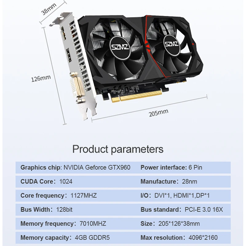 SZMZ Видеокарта GTX 960 2 Гб GPU 128Bit GDDR5 графические карты для nVIDIA VGA Geforce GTX960 графическая