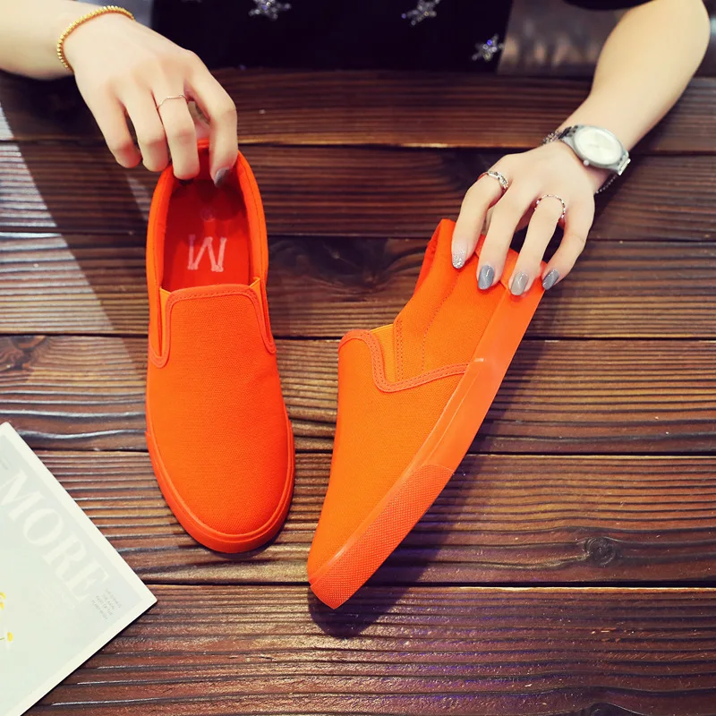 Оранжевая обувь для мальчиков Лоферы без шнуровки Мужская парусиновая