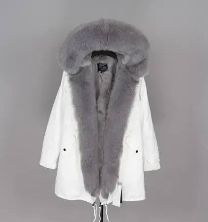 7faux fur liner Натуральная меховая белая хлопковая куртка зимняя женская меховая куртка парка подкладка из натурального кроличьего меха с лисьим меховым воротником с планкой добавляют манжеты - Цвет: 7faux fur liner