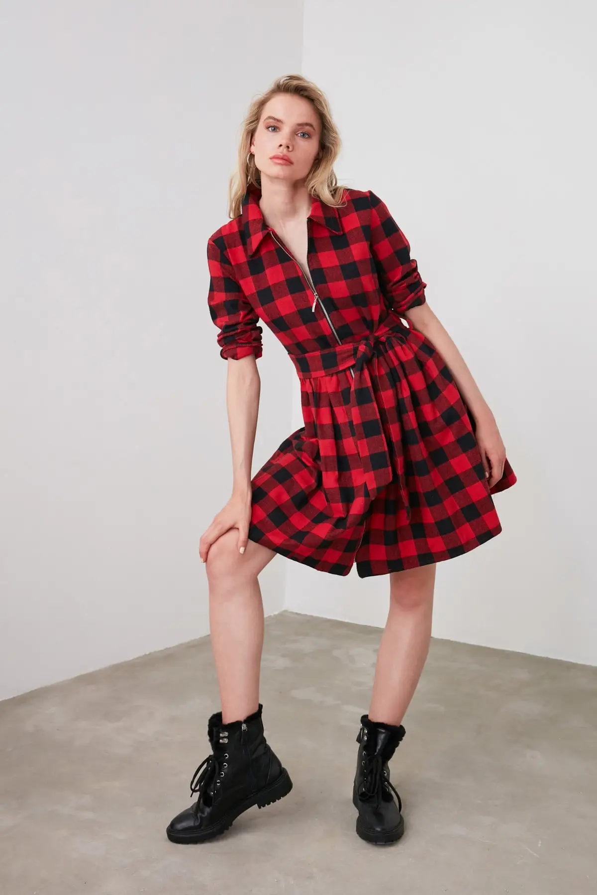 Красное платье на молнии с поясом TWOAW20EL0468|Женские платья| |