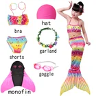 Детские костюмы на Хэллоуин с хвостом русалки для девочек, купальник с плавниками, бикини, детский купальный костюм с хвостом русалки, платье с шапочкой