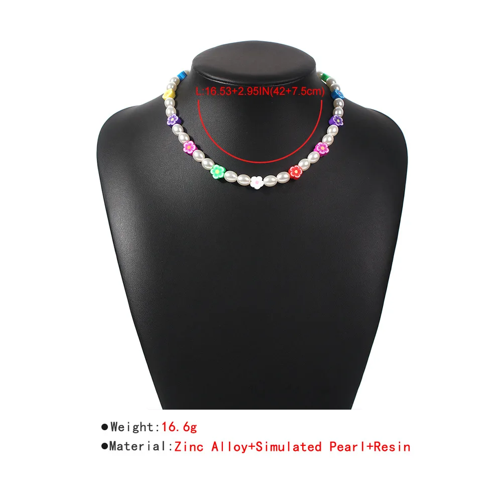 

Boho Seed Imitation pearls Choker Cute Daisy Flower Colorful Holiday Beach Necklace for Teen Girls Women AM3073