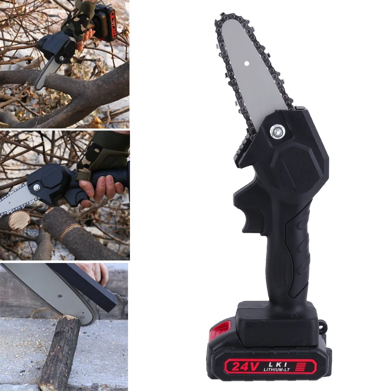 

4 Inch Mini Electric Chain Saw 24V Rechargeable Chainsaw Woodworking Pruning One-handed Garden Tool Logging Power Electric Tool