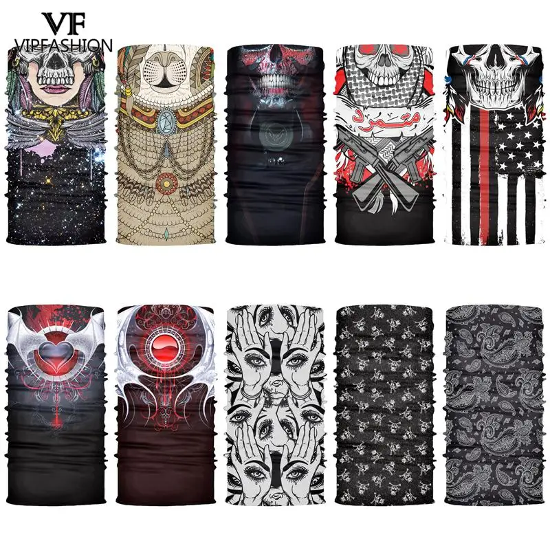 VIP FASHION 3D Halloween Skull Face Shield Neck Gaiter Scarf Print Magic Mask Anti-UV Cycling Headband Bandana |