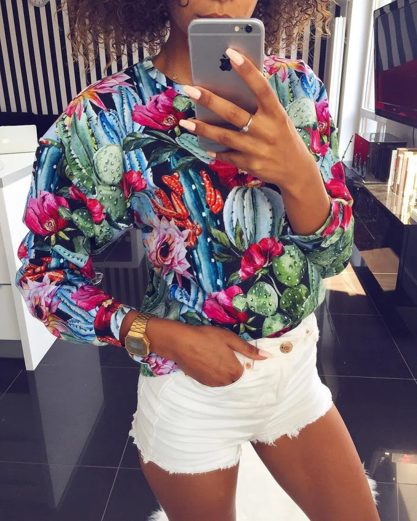 

Autumn Leaves Print Shirts Women Fashion O Neck Blouses Casual Long Sleeve Tunic Tops Loose Blusas Famele