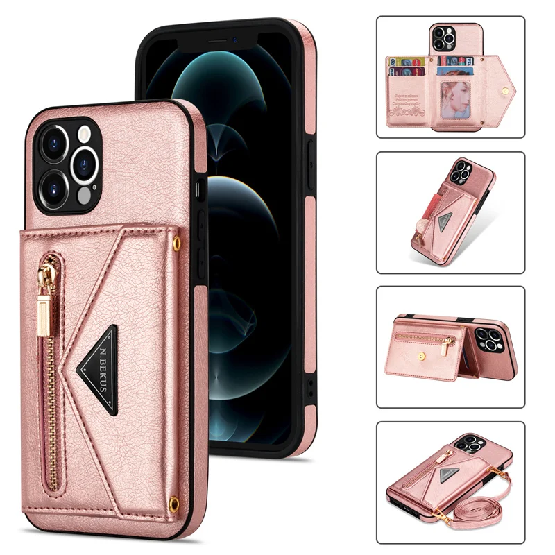 

Crossbody Lanyard Leather strap Card Pocket Wallet Case for iPhone 11 11Pro Max 12 Pro Max XR X XS Max 7 8 Plus Messenger bag