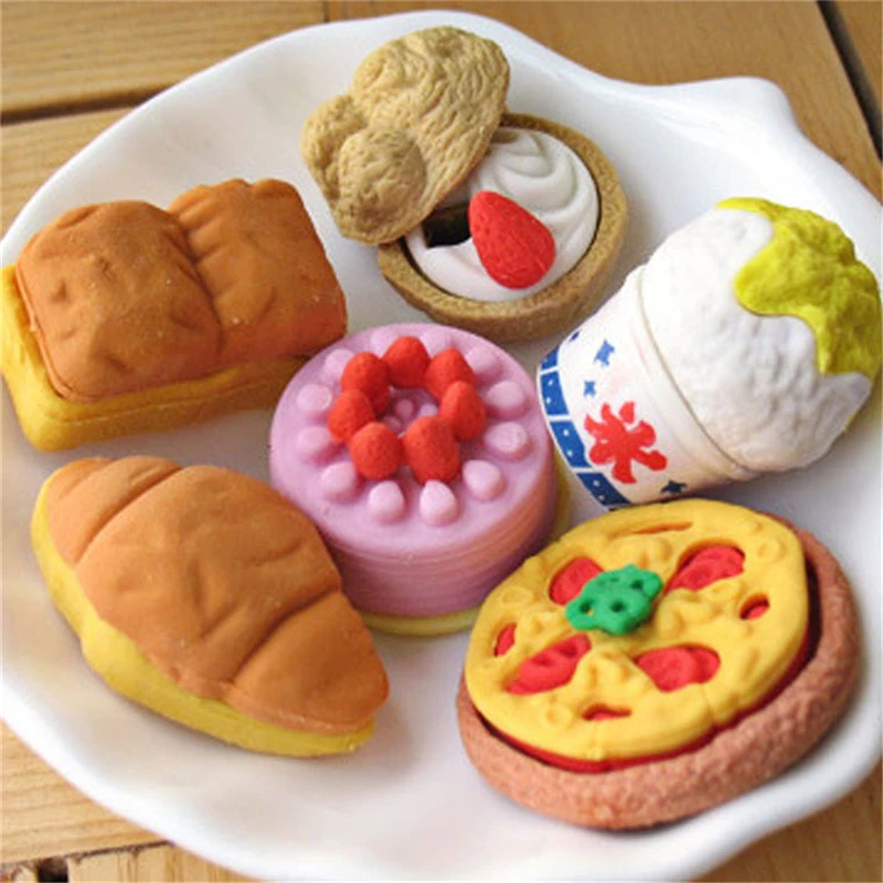 

4Pcs/Lot Random Rubber Eraser Stationery New Cake Ice Cream Biscuit Shaped Eraser Creative Cute School Supplies For Kids