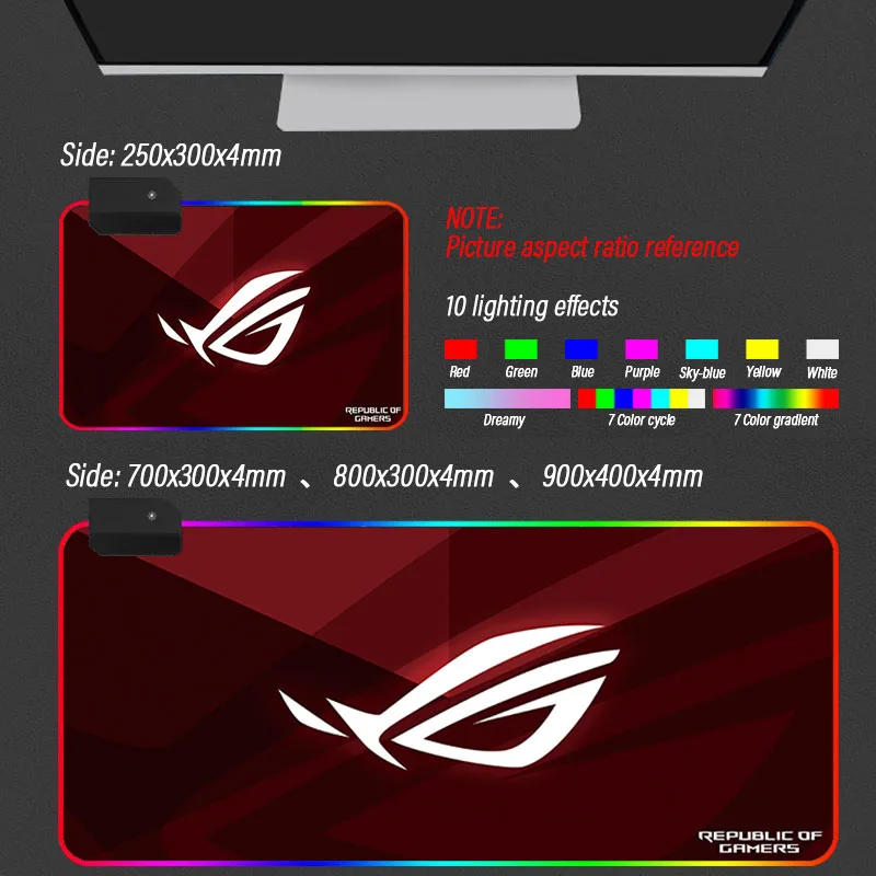 

Asus Republic of Gamers RGB Pc Accessories Led Mouse Pad Gaming Mats Gamer Backlit Mausepad Large ROG Mouse Mat Desk Support DIY