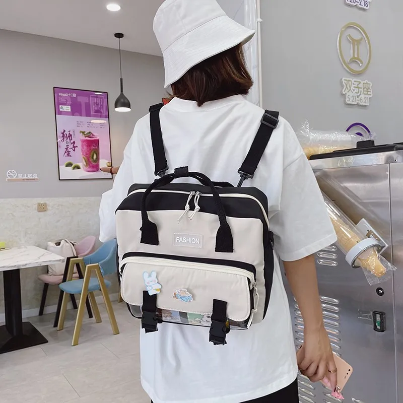 

Fashion Women's Backpack Contrast Color Nylon Schoolbag For Girls Large Capacity Waterproof Messenger Bags 2021