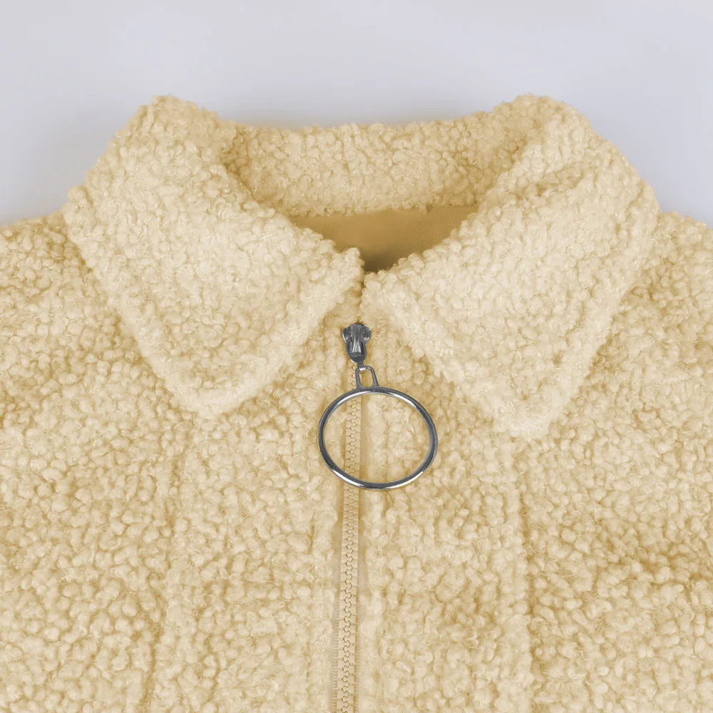 

Faux Fur Coat Women Zipper Beige Fluffy Teddy Coat Chaqueta Mujer Manteau Femme Hiver Futerko Bontjas Pelliccia Donna Free Ship