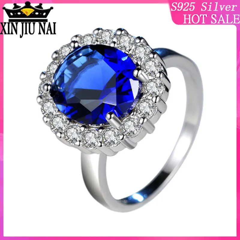 

925 sterling silver noble Women's Retro Style in Zircon Sapphire Ring Ruili Magazine Birthday Gift diamond rings for women