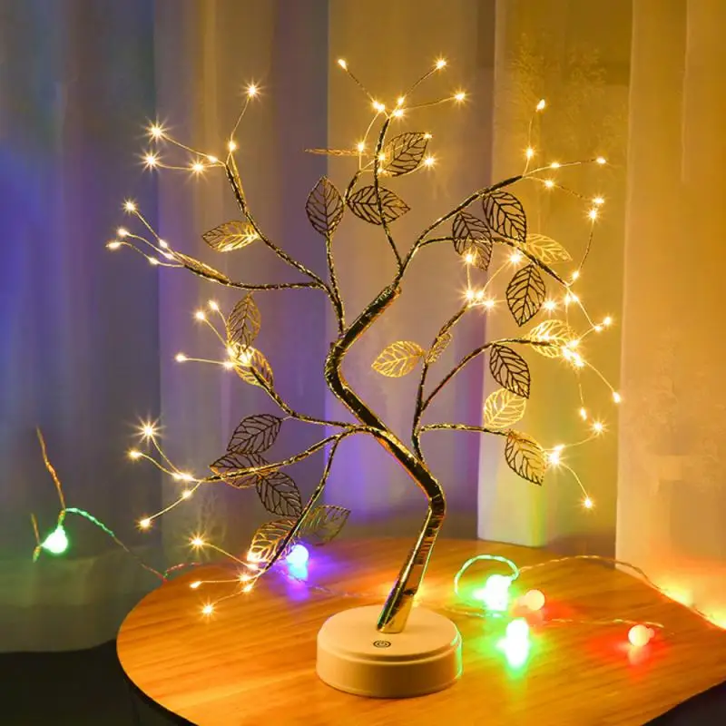 

1pc New Tree Lamp LED Warm Light Gold Leaf Copper Wire Tree Lamp Small Table Lamp Battery USB Universal Decorative Tree Lamp