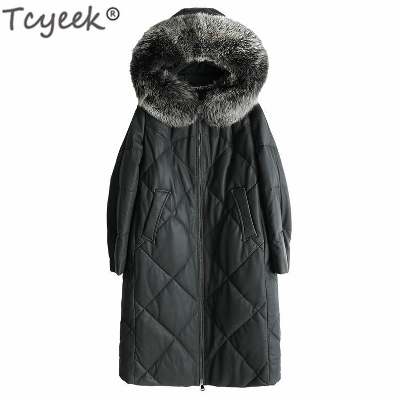Tcyeek 100% Дубленка женская зимняя обувь натурального меха лисы свободного покроя с
