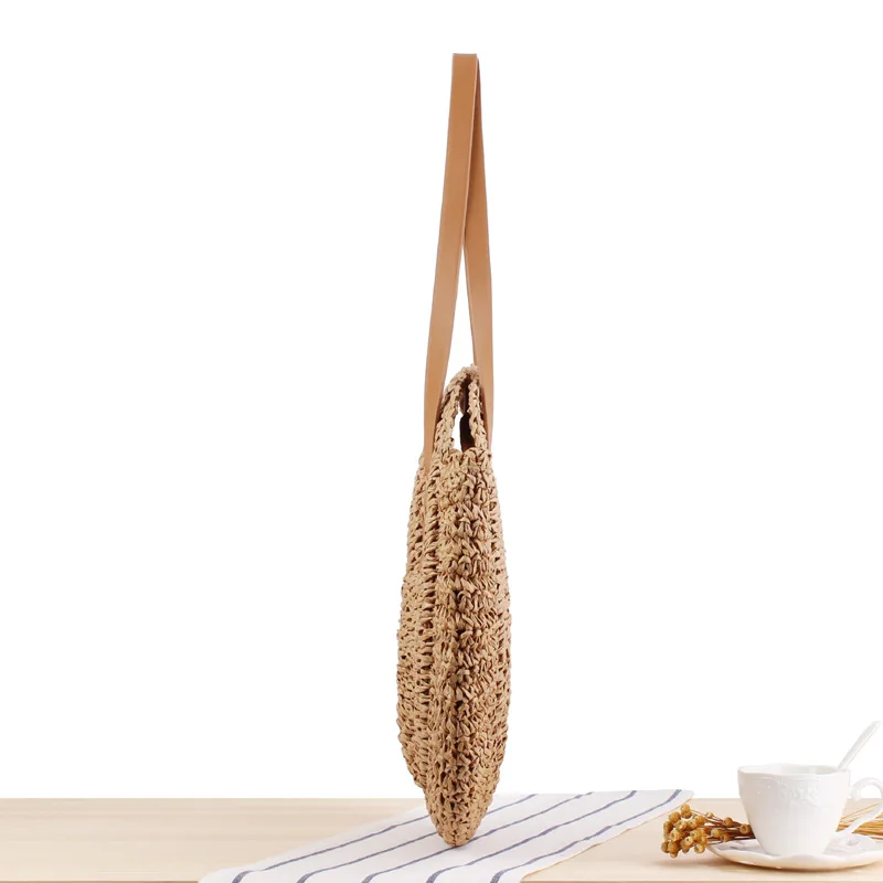 

2021 new simple round shoulder straw bag woven beach bag fashion women's bag straw bag