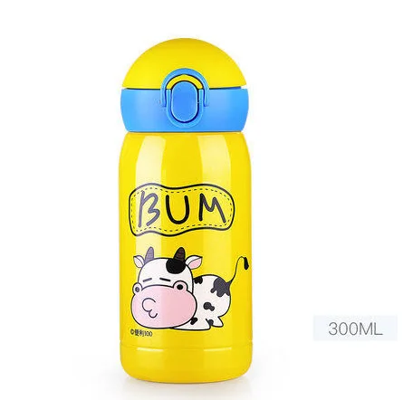 300ml yellow Bpa-free 300 мл детская питьевая 304 соломка из нержавеющей стали термос чашка переносная веревка Мини-термос мультфильм бутылка для воды и чая - Цвет: 300ml yellow