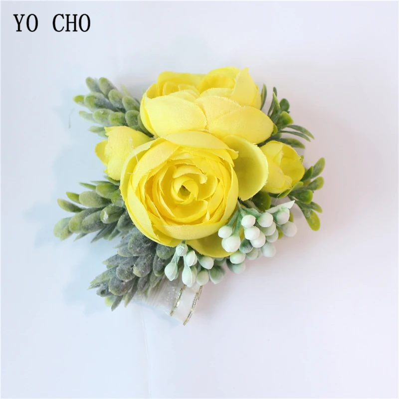 wrist corsage-F YO CHO искусственный шелк Sasanqua цветок бутоньерка для жениха корсаж Свадебный браслет на запястье Розовый Оранжевый Свадебные принадлежности - Цвет: wrist corsage-F