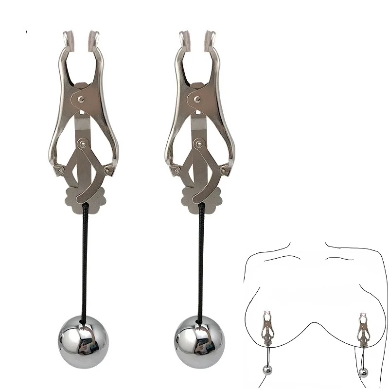 Зажимы для сосков с тяжелыми бусинами металлические стальные фетиш БДСМ |