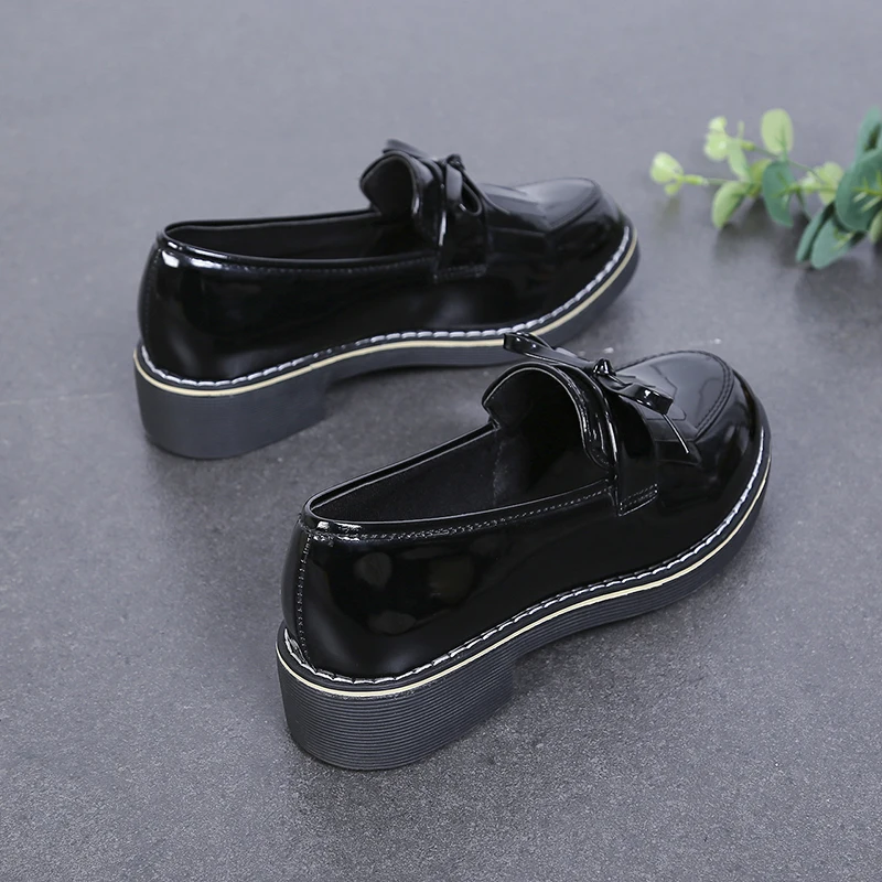 Бантом Дамская обувь с кисточками размера плюс Туфли оксфорды Женская на плоской