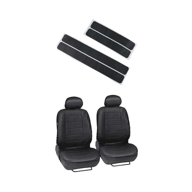 

4 PCS Car Accessories Door Sill Scuff Welcome Pedal Protect Stickers & 4 Pcs Car Universal Pu Leather Seat Cover