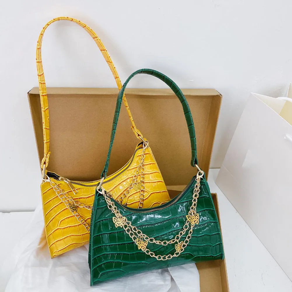 

Fashion Women PU Leather Small Shoulder Underarm Bag Tote Ladies Vintage Butterfly Chain Pure Color Zipper Mini Purse Handbag