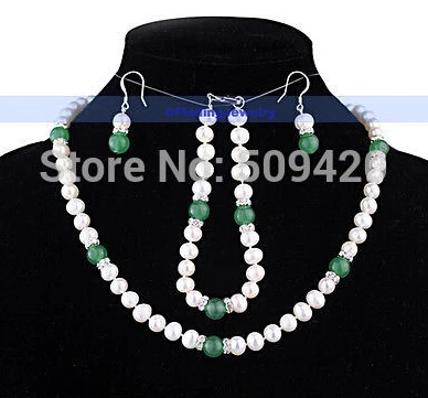 Бесплатная доставка&gt зеленый нефрит белый жемчуг ожерелье серьги браслет набор