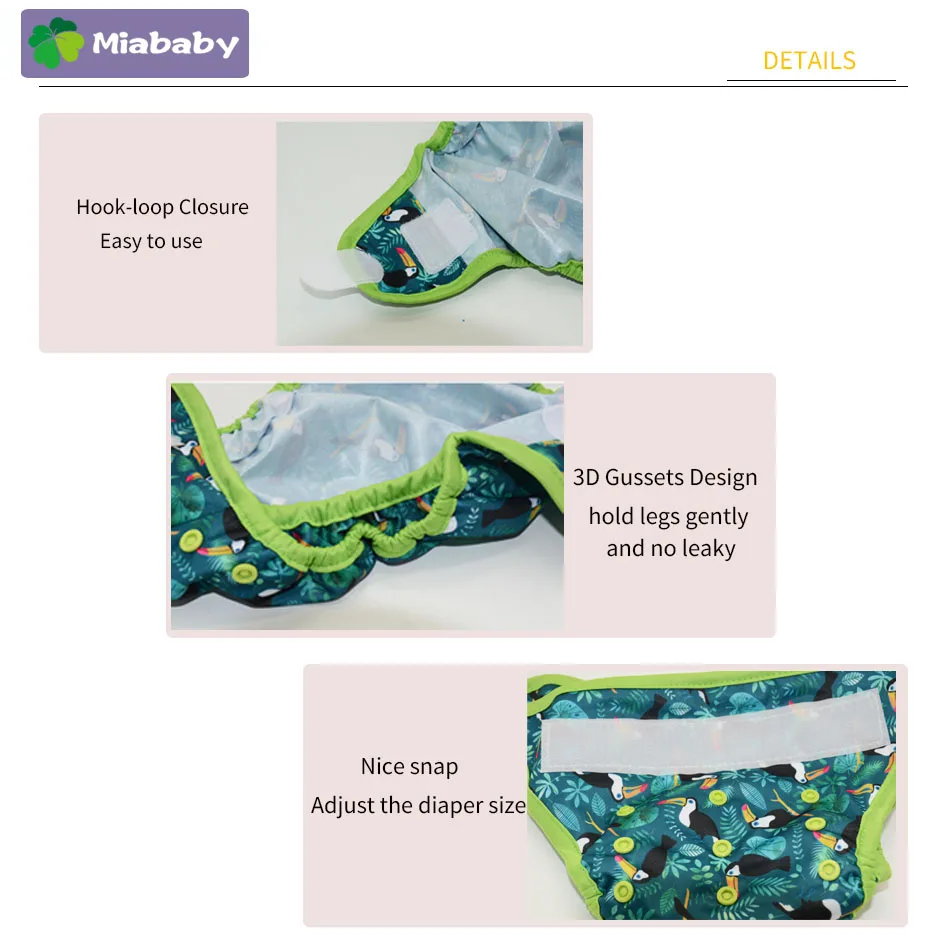 Miababy 1pc One size Baby cloth diaper cover Washable nappies waterproof and breathable cloth diapers  fit3-15kg baby