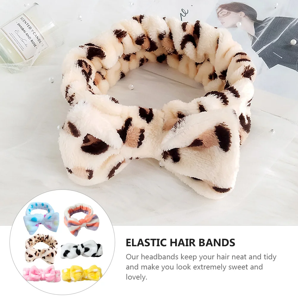 

6pcs Elastic Hair Band Coral Fleece Bowknot Head Wrap Face Washing Headband Facial Skin Care For Female Home Bathroom Women