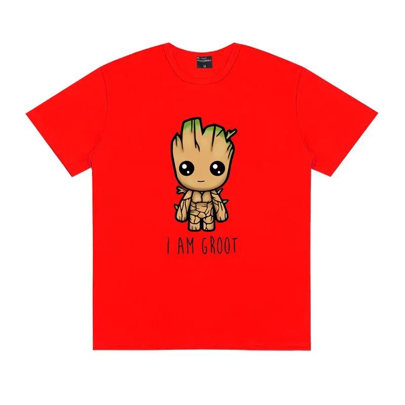 TOPESKO Футболка с принтом «I Am Groot», Мужская футболка из хлопка с коротким рукавом и рисунком, брендовая одежда больших размеров для подростков - Цвет: Красный