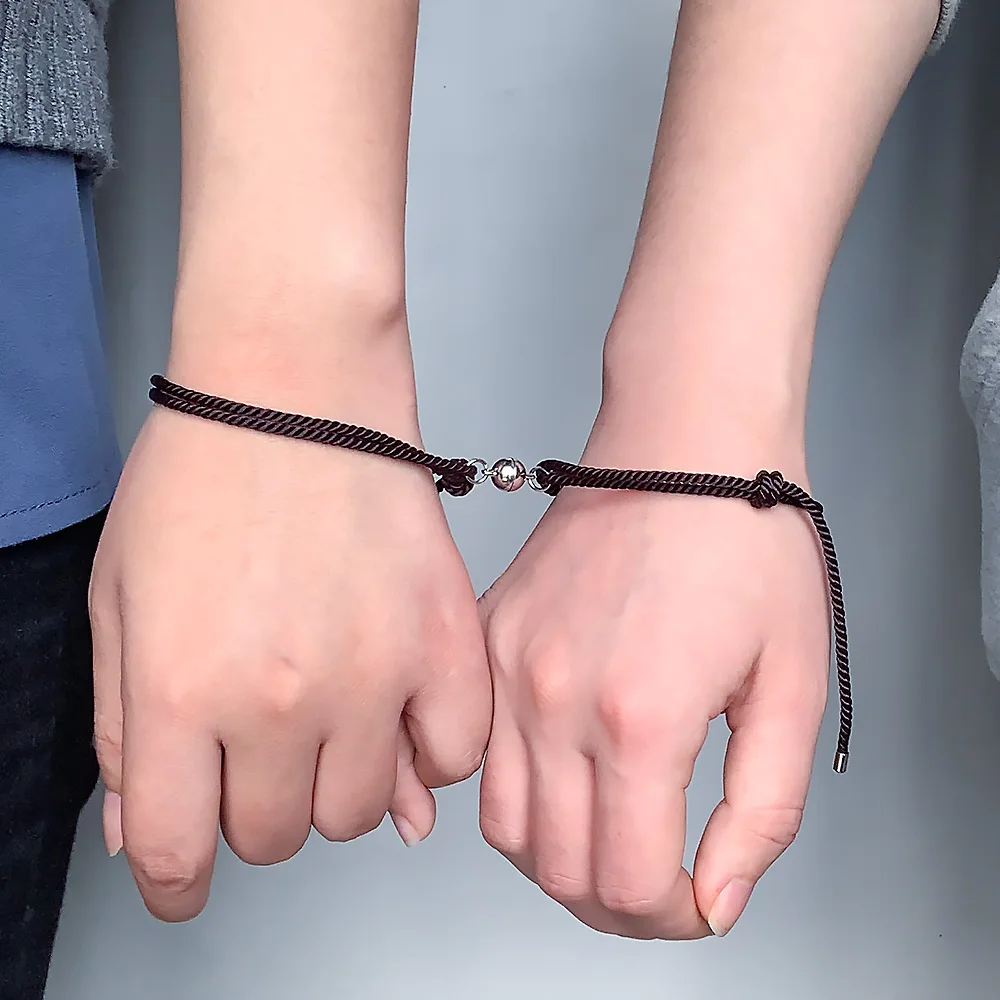 

New 2pc/Set Rope Couple Bracelet Adjustable Magnetic Fashion Men and Women Alloy Charm Bracelet Jewelry Valentine's Day Gifts