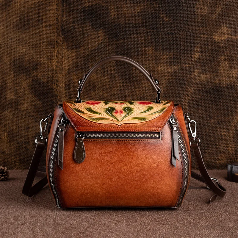New Retro Leather Handbags Embossed Hand-Cleaned Color Portable Diagonally Across The First Layer Of Cowhide Fashion Bag