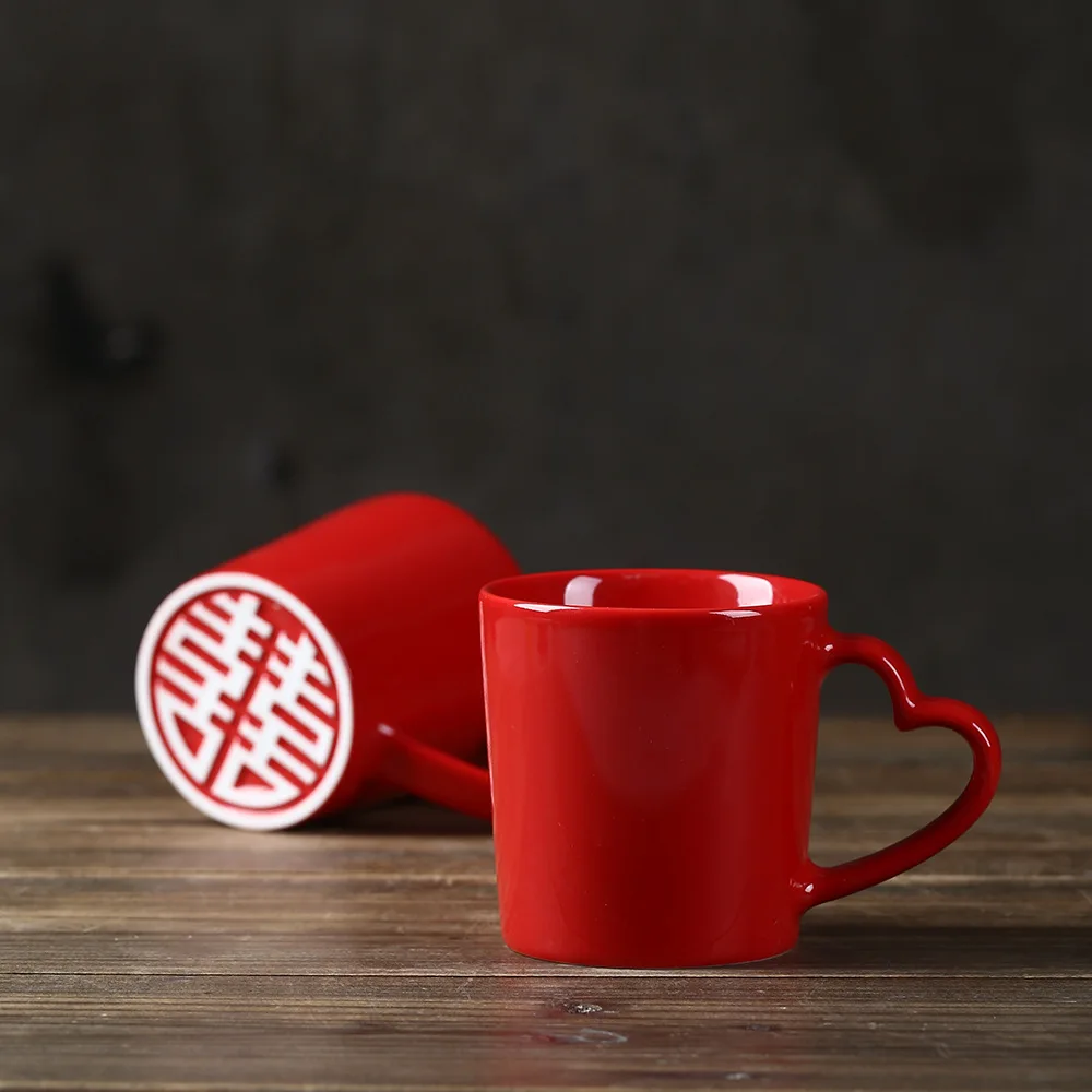 Фарфоровая красная кофейная керамическая чайная чашка с китайским иероглифом