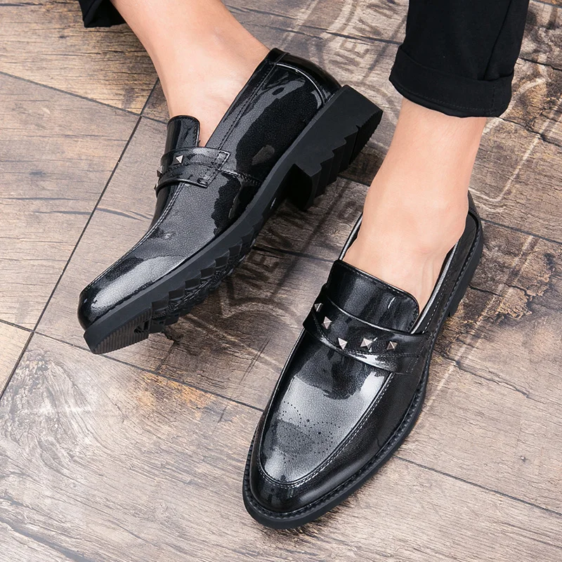 Брендовые мужские туфли весна-осень новые деловые лаковые кожаные лоферы броги