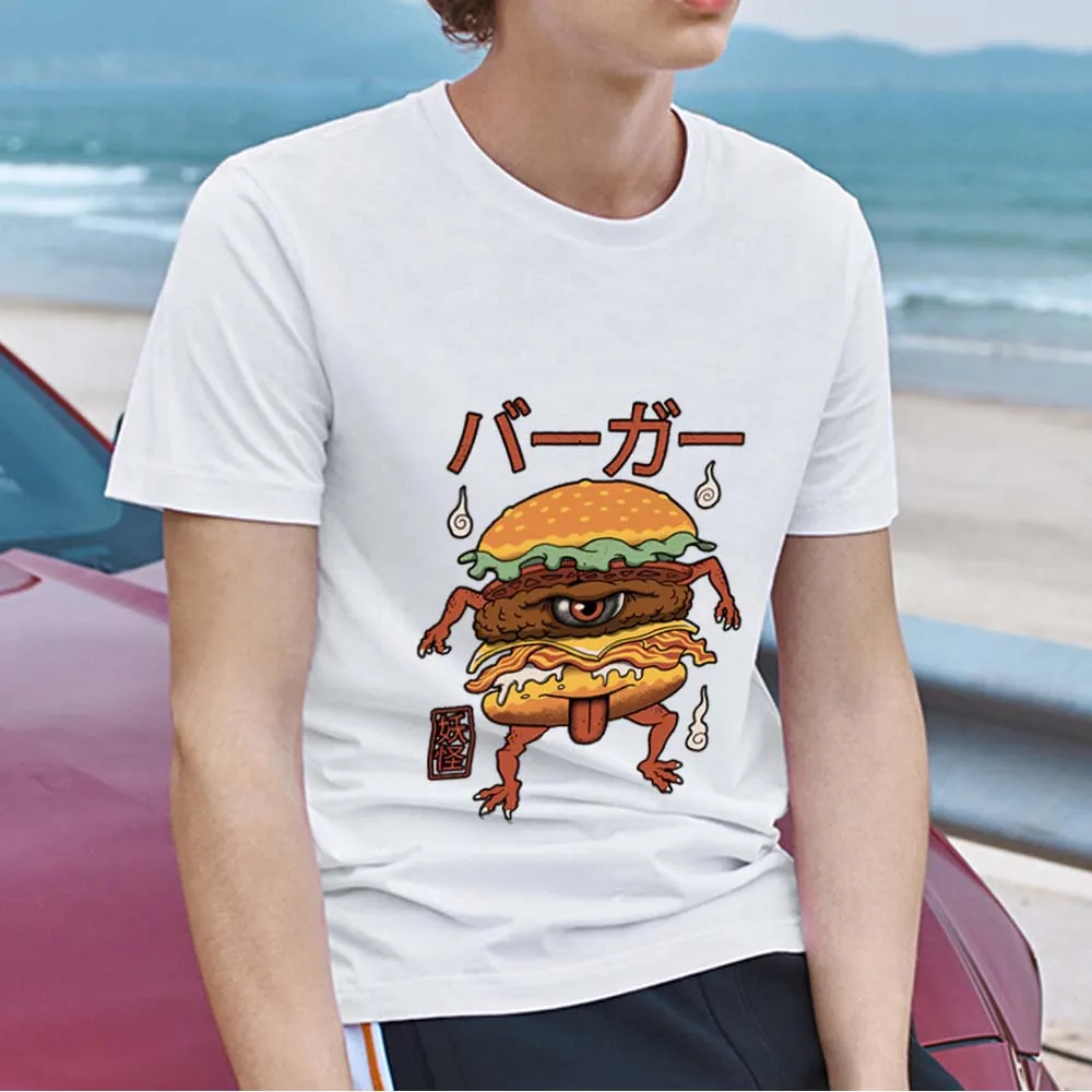 

Japanese Men's Street T-shirt Cute Fashion Food Monster Pattern Printing Series Soft Round Neck Short Sleeve Youth Clothing Top