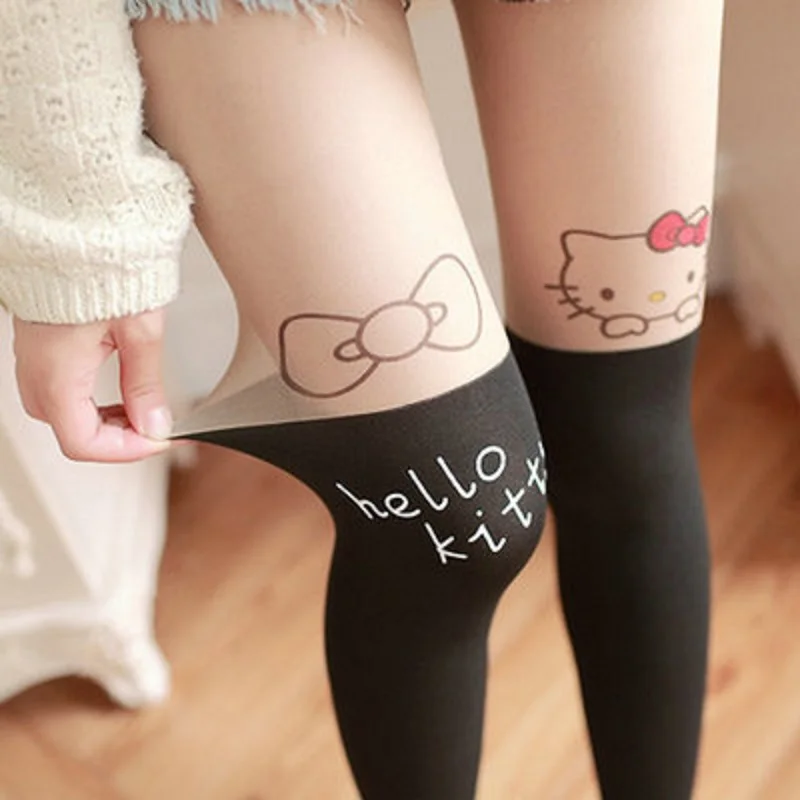 

Колготки-чулки из бархата KT с милым котом, длинная прострочка выше колена для женщин, подарок на день Святого Валентина 14 февраля