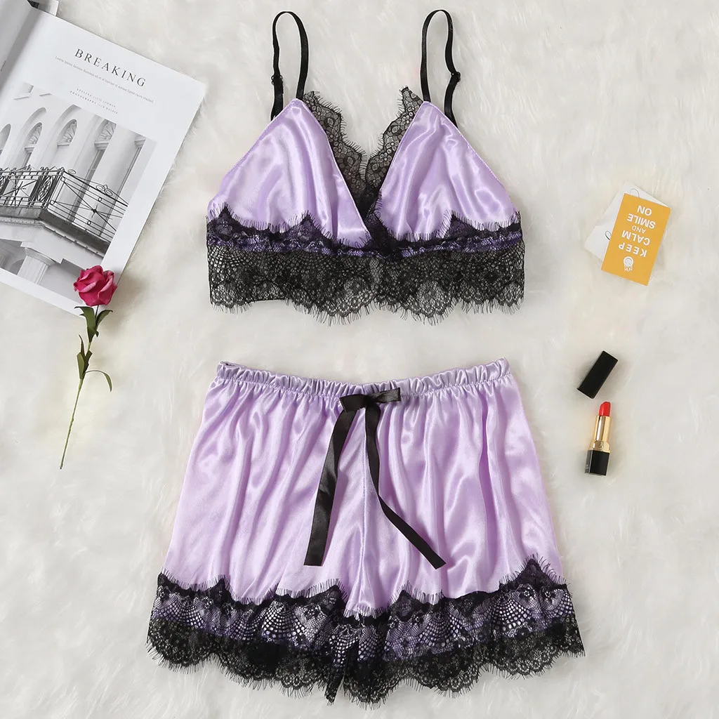 Сексуальный женский пижамный комплект кружевной пэчворк страсть сексуальное