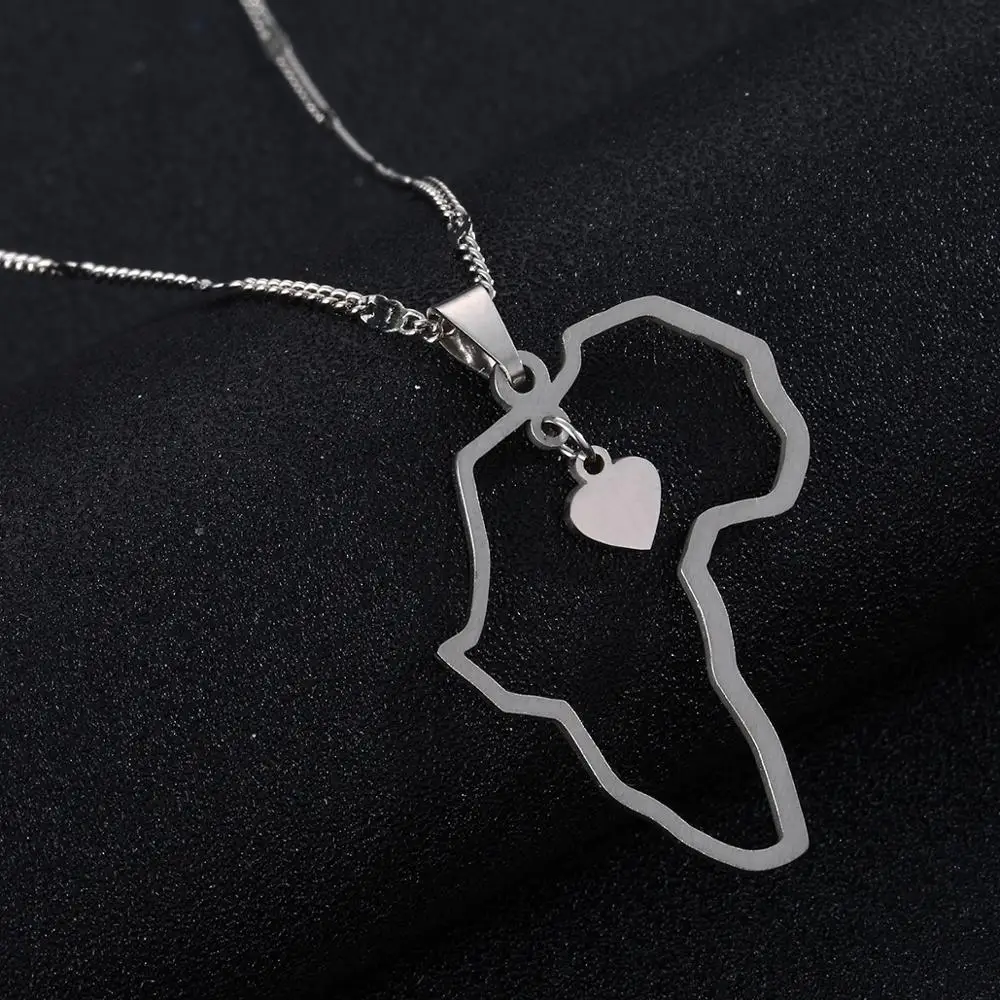 Из нержавеющей стали простой Африка ожерелья с картами милый кулон-сердце карта