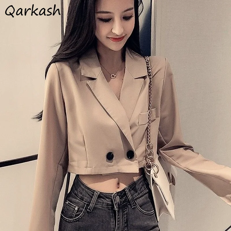

Blazers Women Outwear All-match Korean Style Spring Cropped Long Sleeve Elegant Ladies Casual Daily Solid Clothes Trendy College
