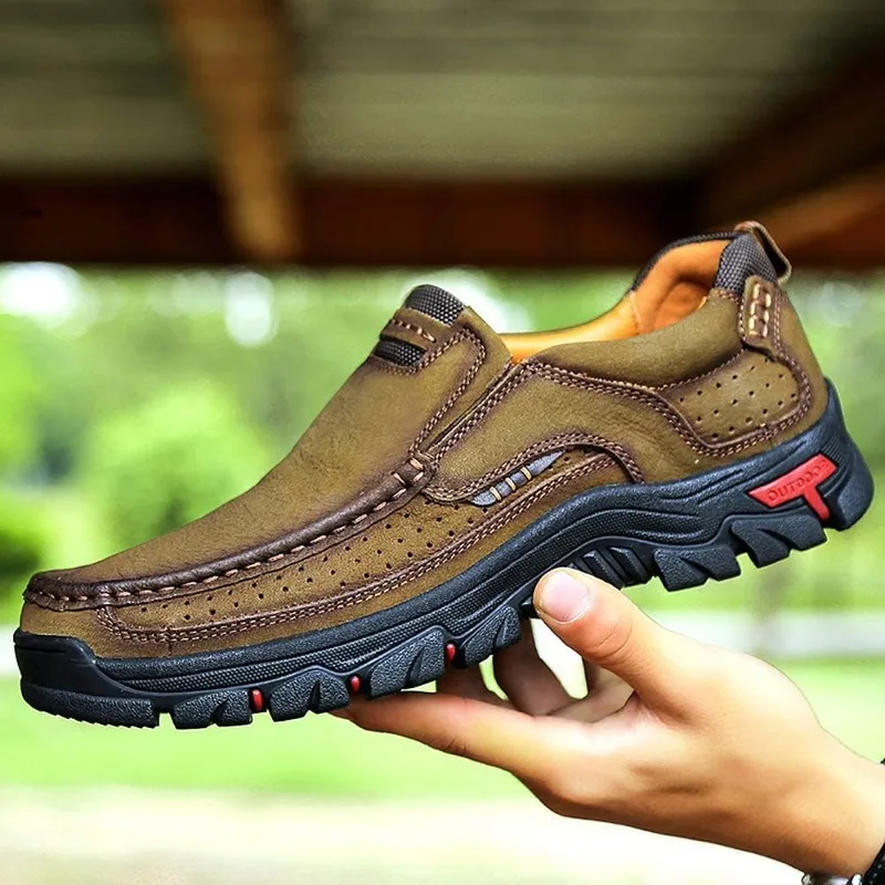 Кроссовки мужские из натуральной кожи летние дышащие удобные для вождения |