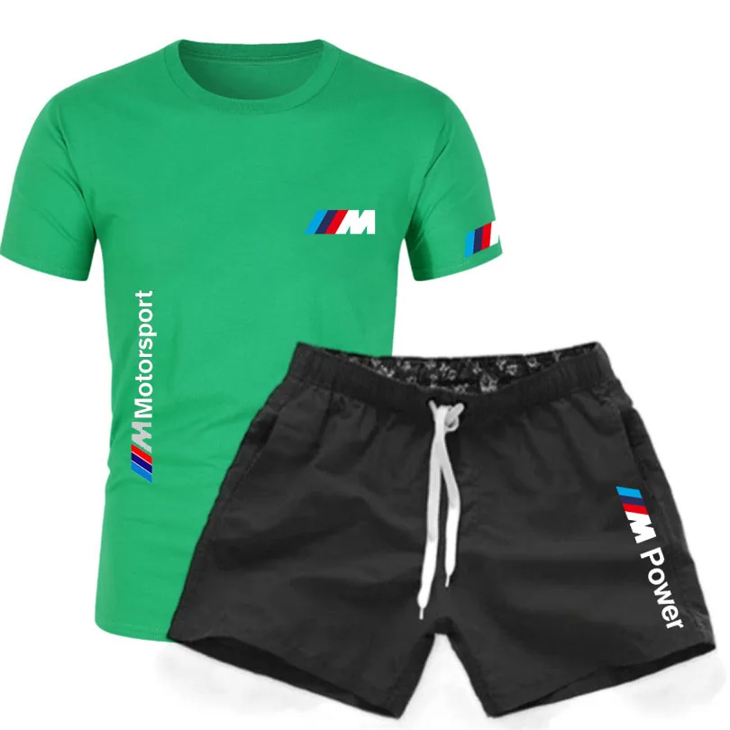 

Brand men's printed sports pants + fashion summer 2021 men's cotton T-shirt + shorts casual suit sportswear men's clothing