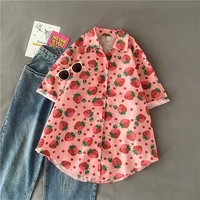 summer new strawberry printed short sleeved shirt female college style ins korean loose slim half sleeved shirt