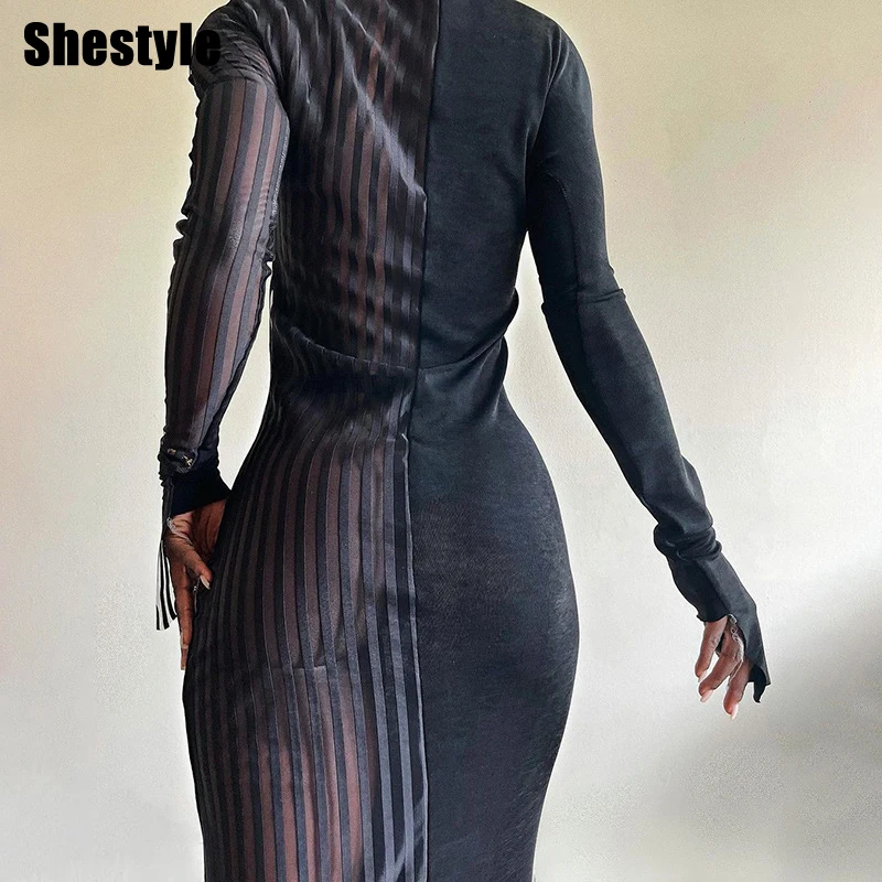 

Женское Прозрачное платье Shestyle, желтое облегающее длинное платье-карандаш с высоким воротником и принтом животных, Осеннее пикантное плать...