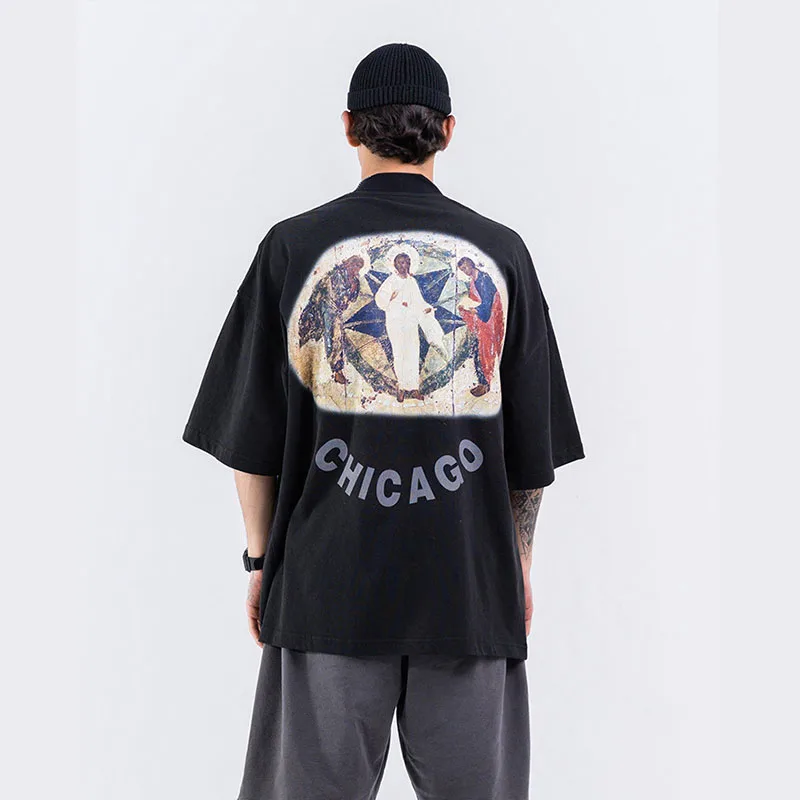 Новинка Мужская Уличная футболка с высоким воротником принтом в стиле хип-хоп