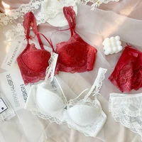 thin sexy lace underwear red natal year bra comfortable big breasts large size comfortable bra set underwire deep v lingerie