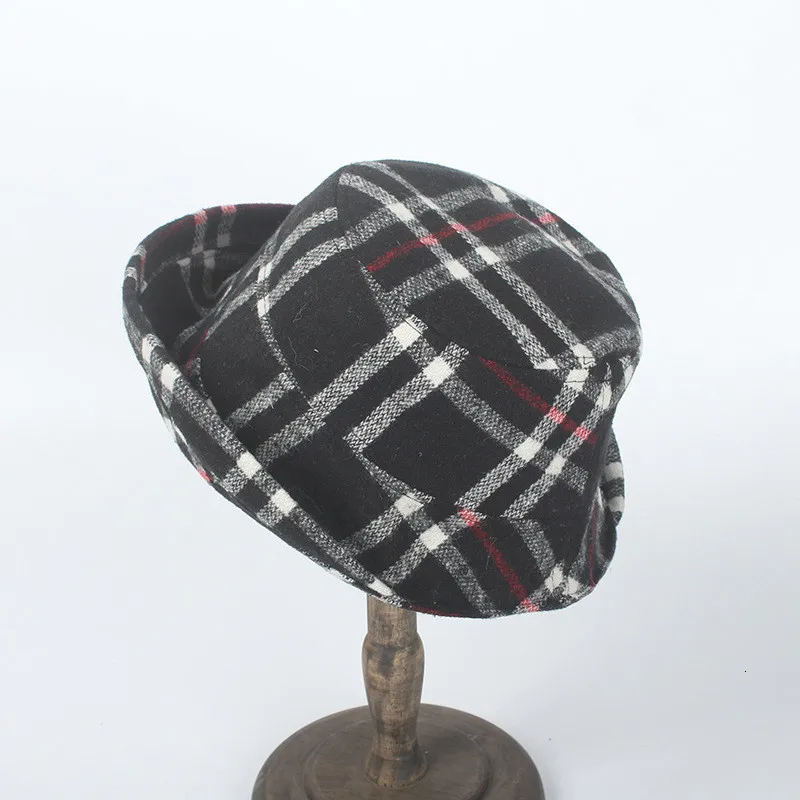 Outdoor Vacation Hat Cap Lady Panama Lattice Woolen Cloth Winter Bucket For Women Girl Solid Thickened Soft Warm Fishing | Аксессуары