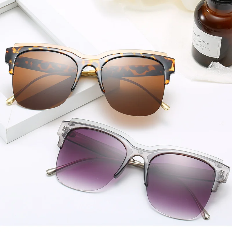 

Semi metallic square trend Sunglasses dazzle large frame Sunglasses clear glasses men transparent